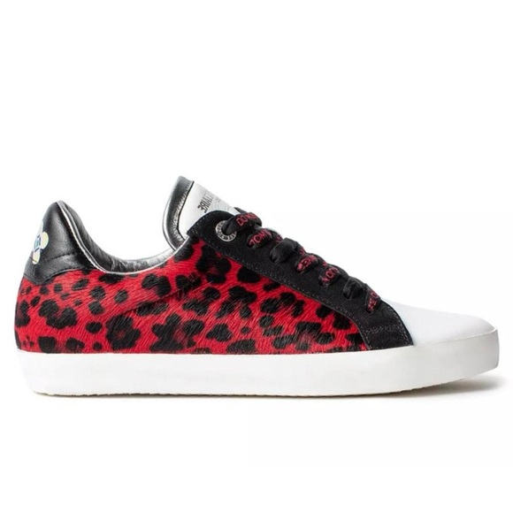 Zadig & Voltaire Red and Black Sneakers with Leopard Print - Picture 1 of 4